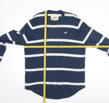 Hollister Men’s Blue Striped Crew Neck Cotton Blend Jumper L