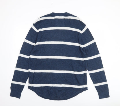 Hollister Men’s Blue Striped Crew Neck Cotton Blend Jumper L
