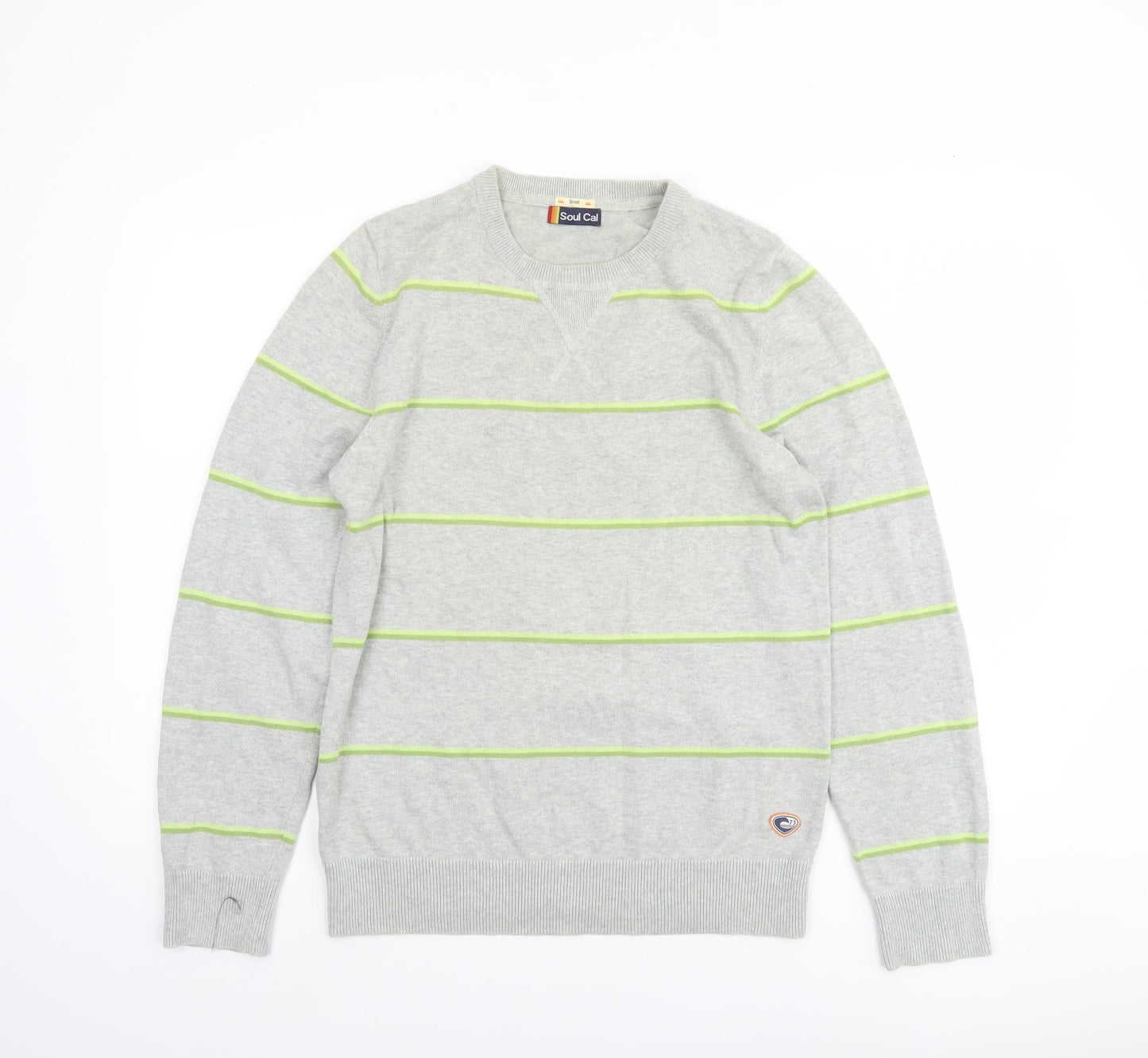 Soul Cal Men's Grey Striped Cotton Pullover Jumper Size S