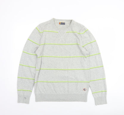 Soul Cal Men's Grey Striped Cotton Pullover Jumper Size S