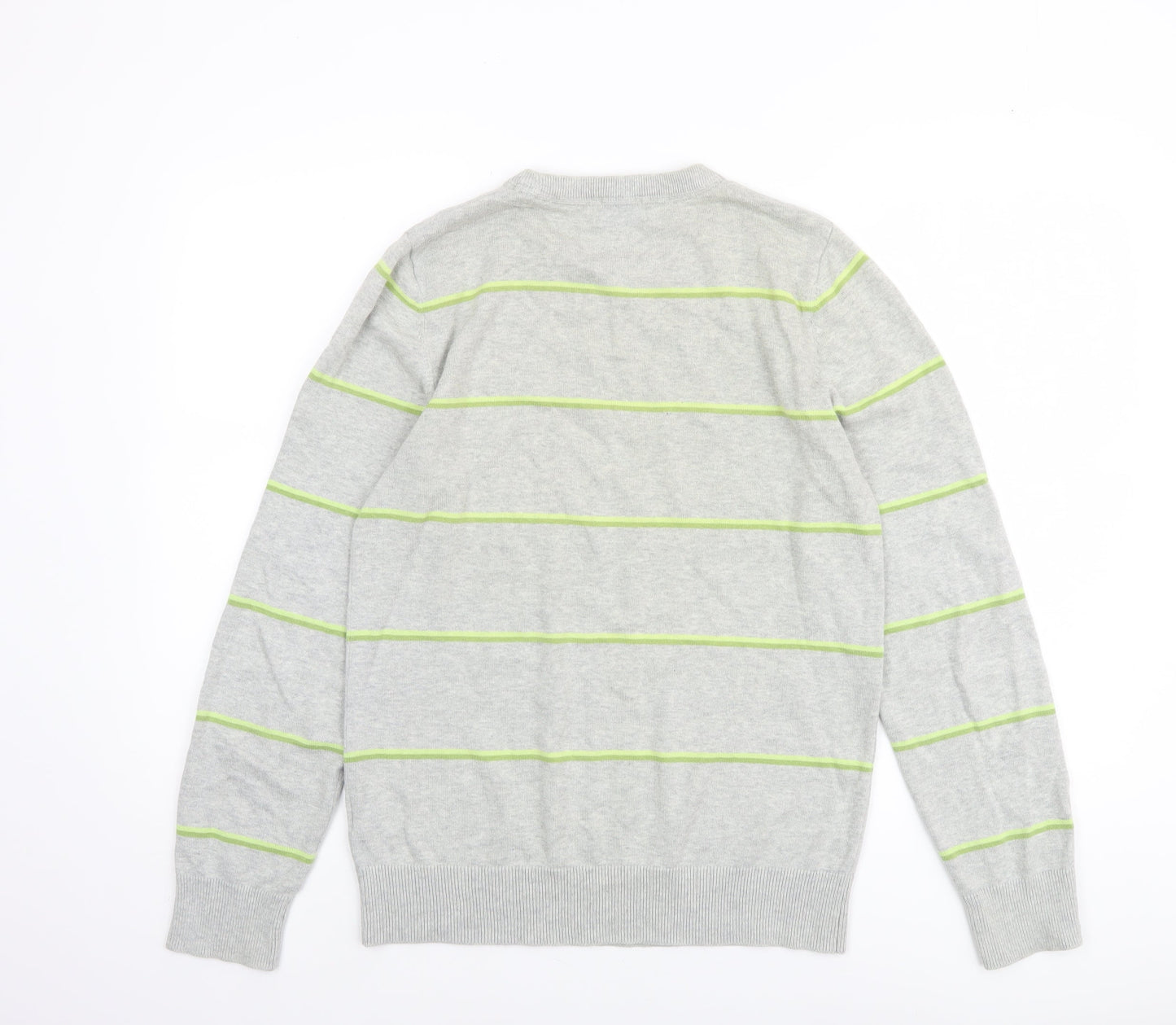 Soul Cal Men's Grey Striped Cotton Pullover Jumper Size S