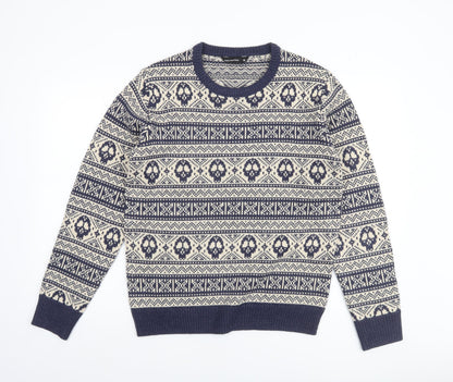 Cedar Wood State Men's Blue Skull Fair Isle Knit Jumper M