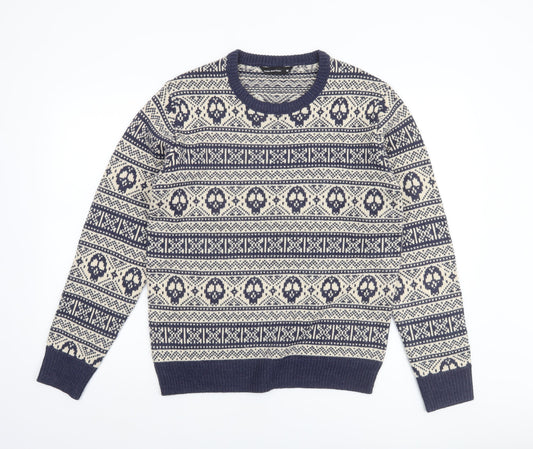 Cedar Wood State Men's Blue Skull Fair Isle Knit Jumper M