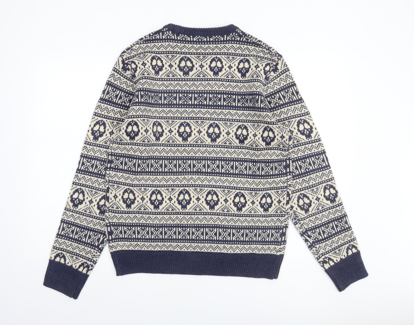 Cedar Wood State Men's Blue Skull Fair Isle Knit Jumper M