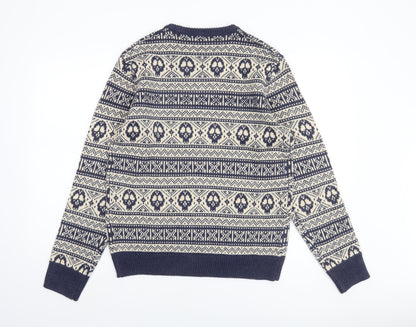 Cedar Wood State Men's Blue Skull Fair Isle Knit Jumper M