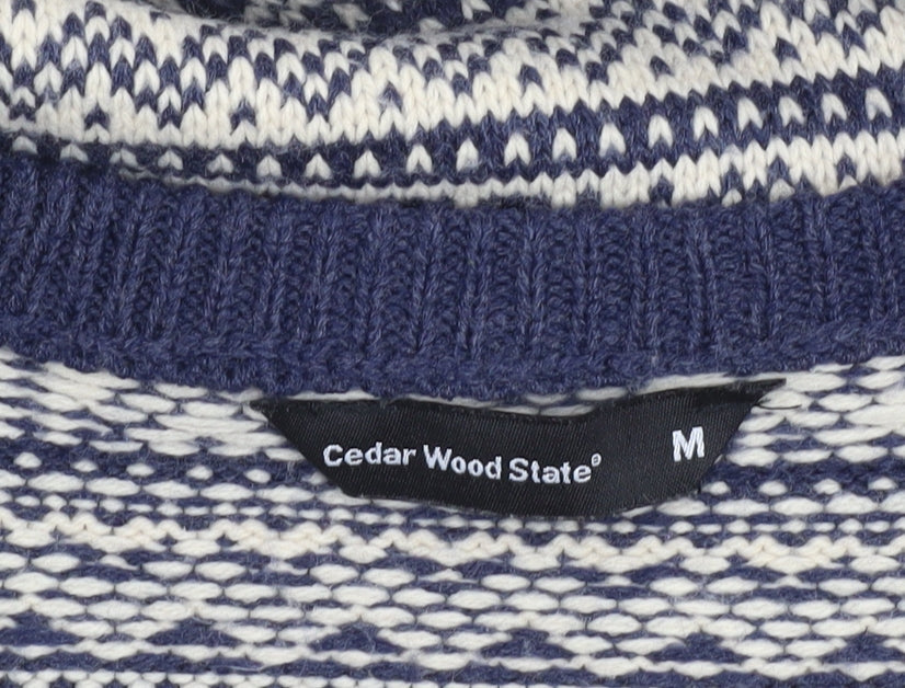 Cedar Wood State Men's Blue Skull Fair Isle Knit Jumper M