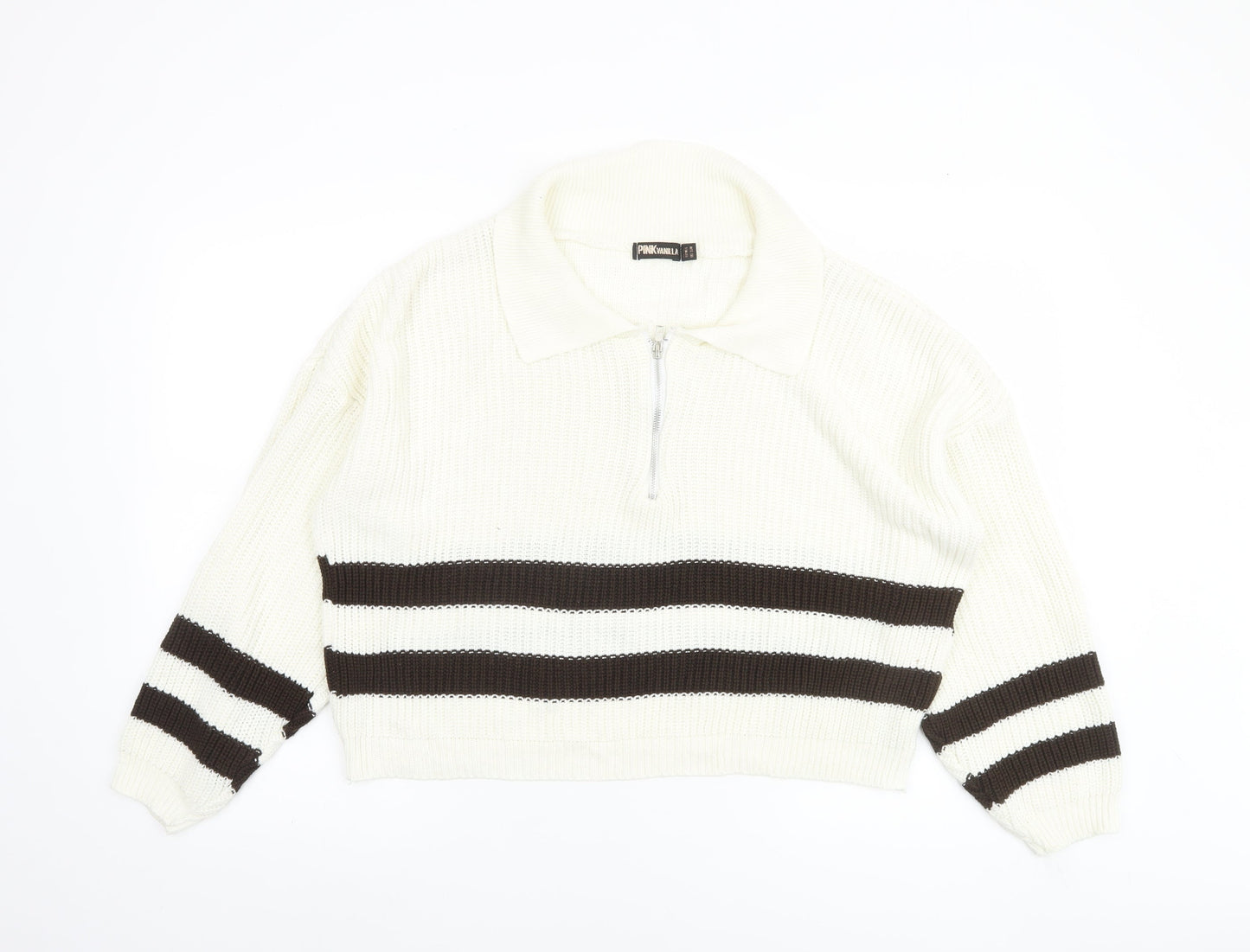 Womens UK Size S Pink Vanilla White Half Zip Jumper