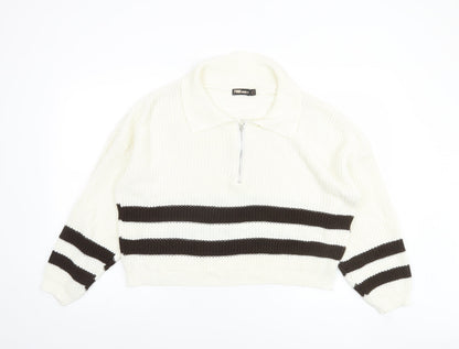 Womens UK Size S Pink Vanilla White Half Zip Jumper