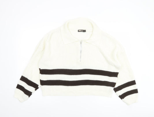 Womens UK Size S Pink Vanilla White Half Zip Jumper