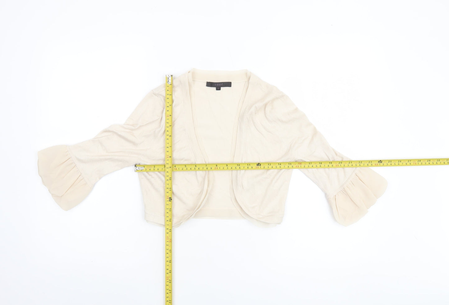 Coast Women’s Ivory Ruffle Sleeve Open Knit Cardigan XS