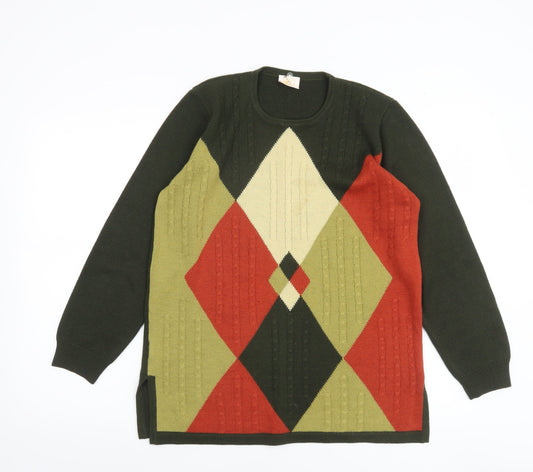 Country Casuals Women Green Argyle Long Sleeve Wool Blend Jumper M