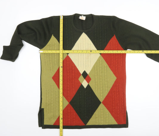 Country Casuals Women Green Argyle Long Sleeve Wool Blend Jumper M