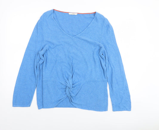 Boden Women Blue V-Neck Twist Front Cotton Modal Jumper Size 12
