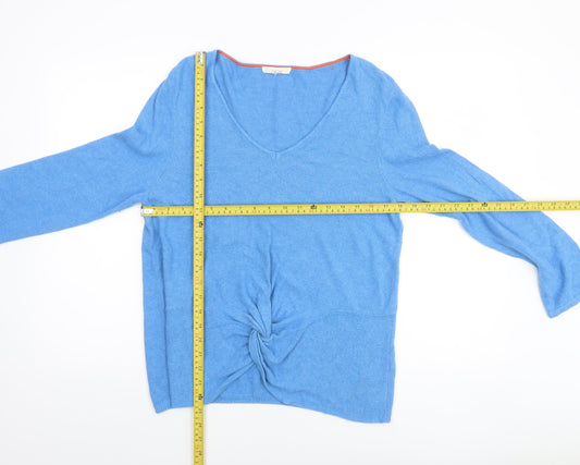 Boden Women Blue V-Neck Twist Front Cotton Modal Jumper Size 12