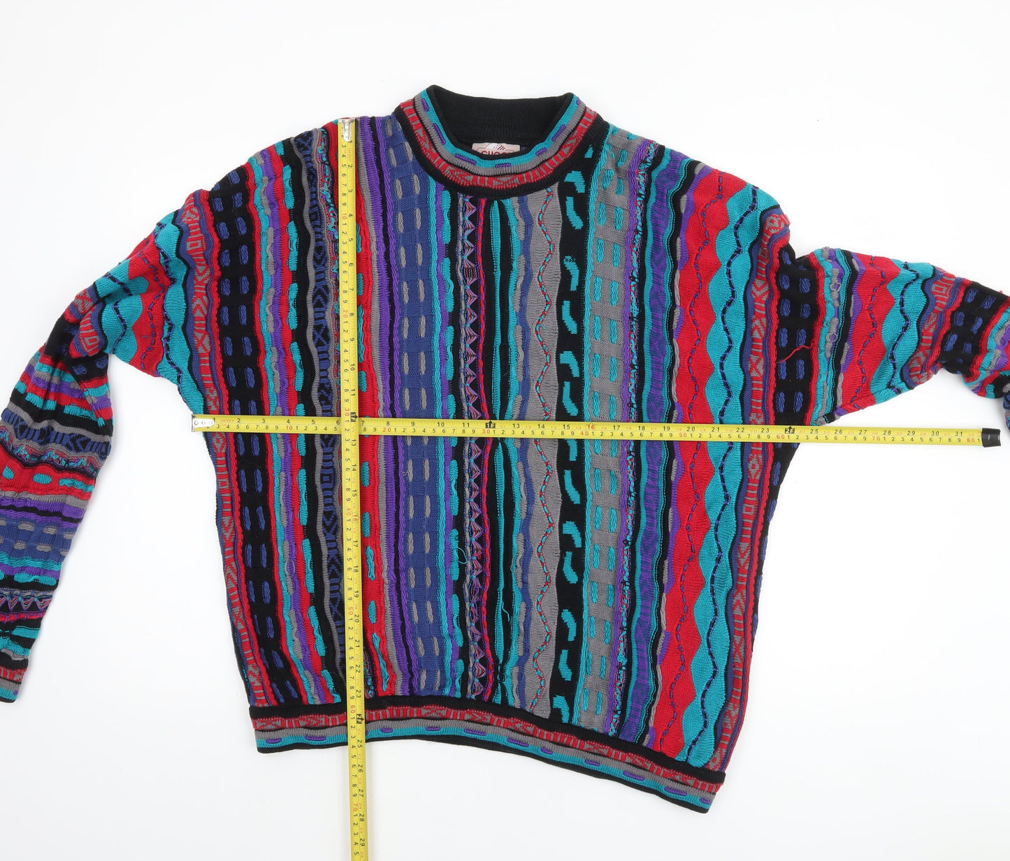 Cuggi Men's Multicoloured 80s Knit Jumper Size M Retro Cotton
