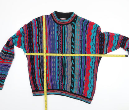 Cuggi Men's Multicoloured 80s Knit Jumper Size M Retro Cotton