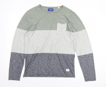 Jack & Jones Men's Multicoloured Striped Cotton Crew Neck Jumper Size M