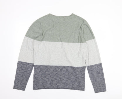 Jack & Jones Men's Multicoloured Striped Cotton Crew Neck Jumper Size M