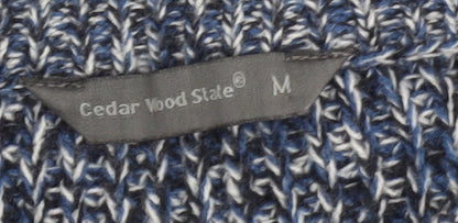 Cedar Wood State Men's Blue Striped Chunky Knit Jumper M