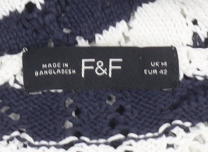 F&F Women’s Blue & White Striped Cotton Knit Jumper Size 14