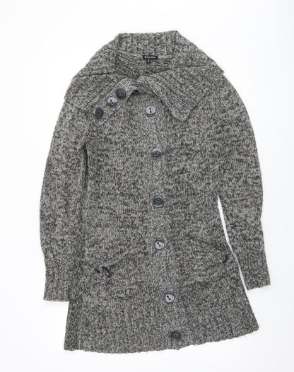 Brave Soul Women Grey Long Sleeve Collared Button Cardigan Size 14