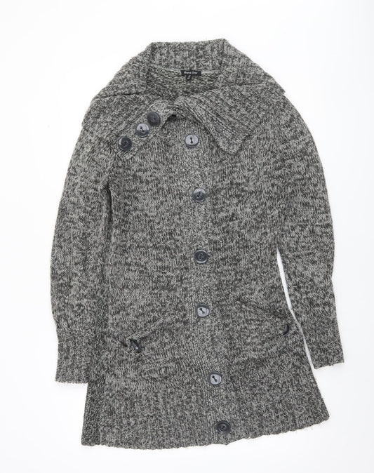 Brave Soul Women Grey Long Sleeve Collared Button Cardigan Size 14