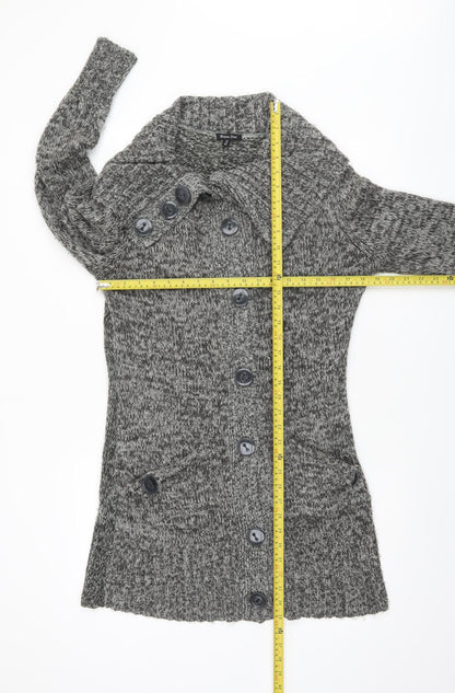 Brave Soul Women Grey Long Sleeve Collared Button Cardigan Size 14