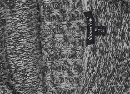 Brave Soul Women Grey Long Sleeve Collared Button Cardigan Size 14