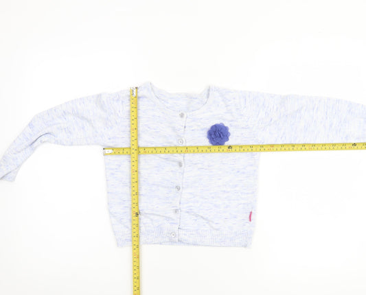Nutmeg Girls Blue Cardigan 7-8 Years 100% Cotton Button-Up with Flower Accent