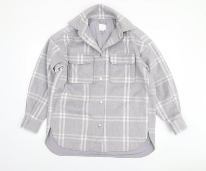 H&M Women's Grey Check Long Sleeve Shacket Jacket XS