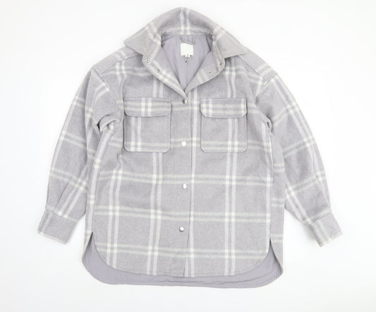 H&M Women's Grey Check Long Sleeve Shacket Jacket XS