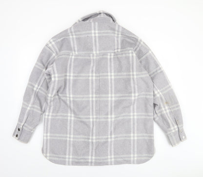 H&M Women's Grey Check Long Sleeve Shacket Jacket XS