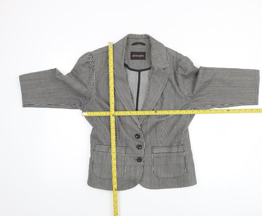 Principles Women’s Black Pinstripe Blazer Size 16 Tailored 3/4 Sleeve Jacket