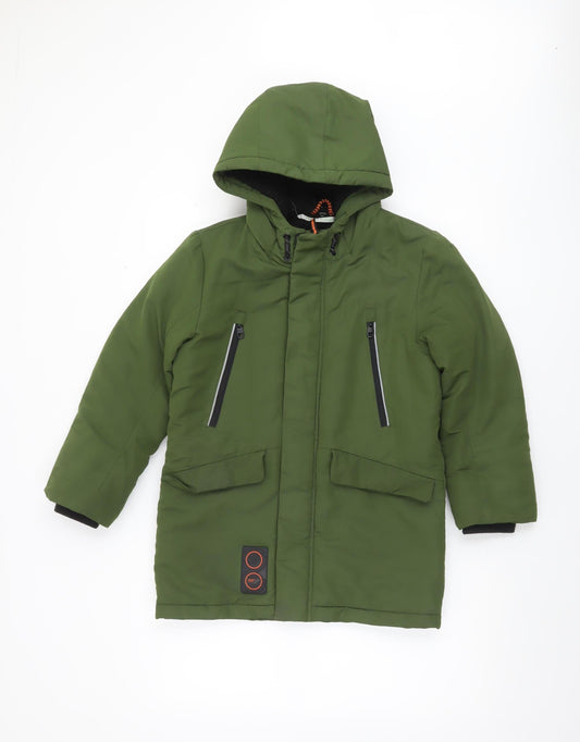 F&F Boys Green Hooded Parka Coat 9-10 Years Waterproof Winter Jacket