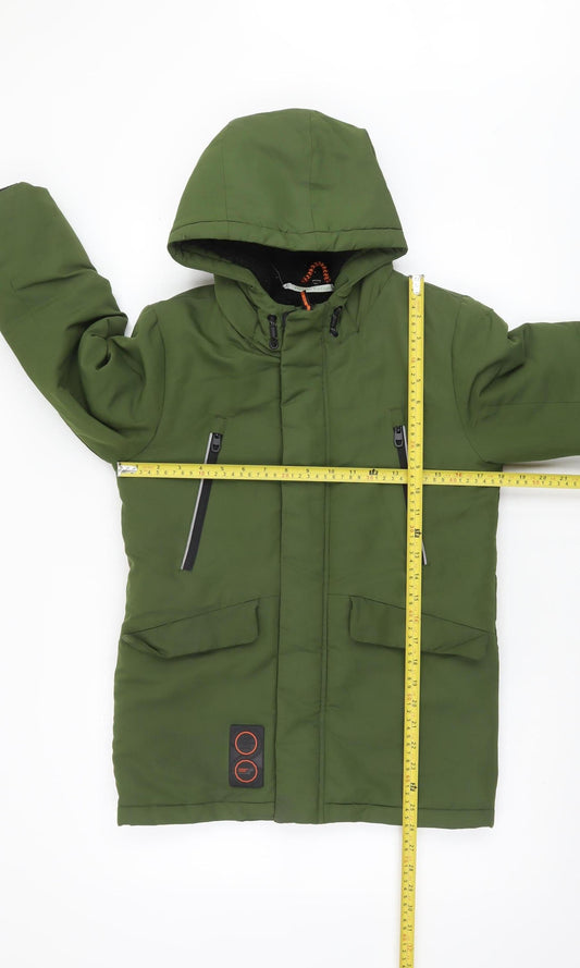 F&F Boys Green Hooded Parka Coat 9-10 Years Waterproof Winter Jacket