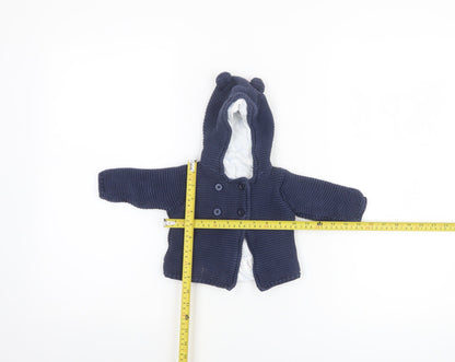 Marks and Spencer Unisex Baby Blue Hooded Knit Cardigan 0-3 Months Cotton