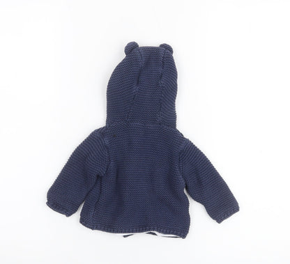 Marks and Spencer Unisex Baby Blue Hooded Knit Cardigan 0-3 Months Cotton