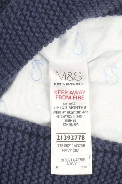 Marks and Spencer Unisex Baby Blue Hooded Knit Cardigan 0-3 Months Cotton