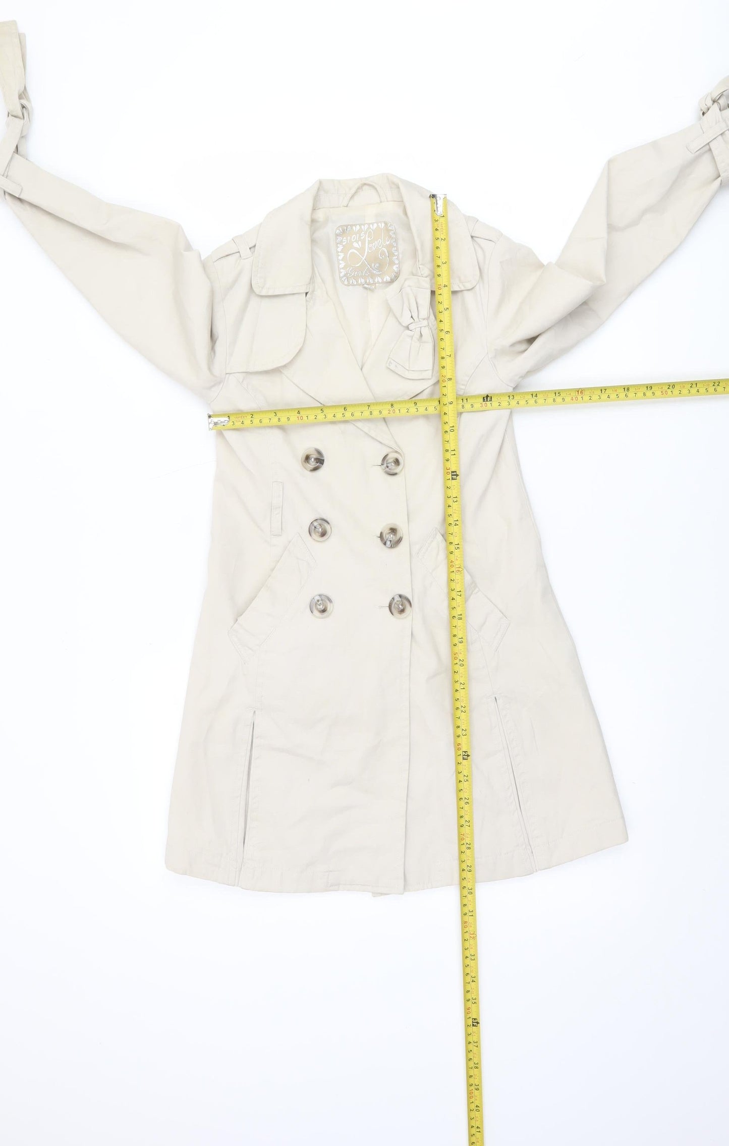 51015 Lovely Girls Beige Trench Coat 9 Years Double-Breasted Mid-Length