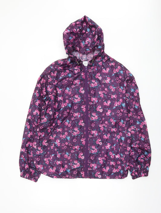 Cotton Traders Women's Purple Floral Hooded Rain Coat Size 10