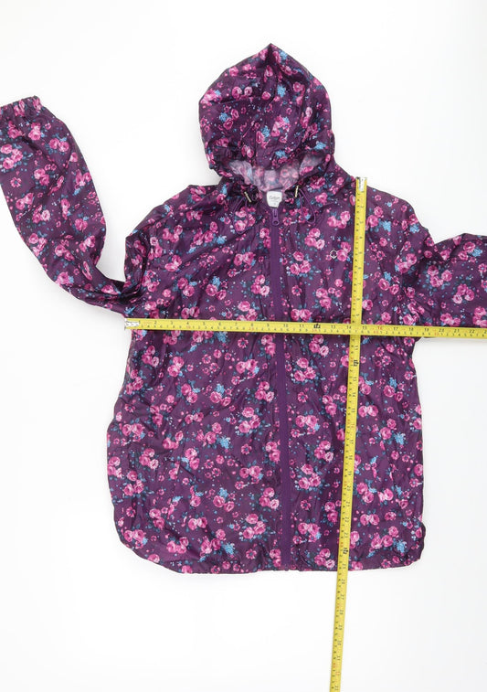 Cotton Traders Women's Purple Floral Hooded Rain Coat Size 10