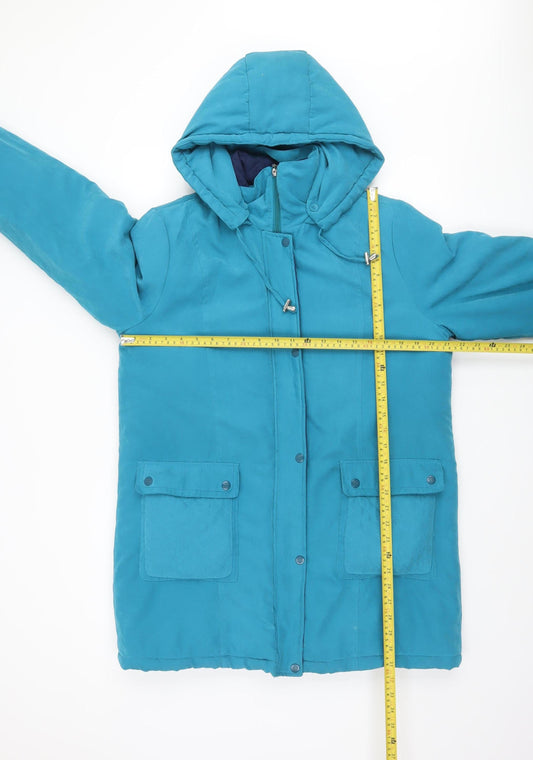 Damart Women's Blue Hooded Puffer Jacket Size M Polyester Lined