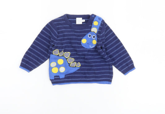 Mini Club Baby Blue Dinosaur Knit Jumper 3-6 Months Unisex Pullover