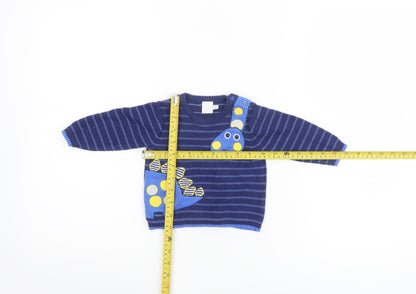 Mini Club Baby Blue Dinosaur Knit Jumper 3-6 Months Unisex Pullover
