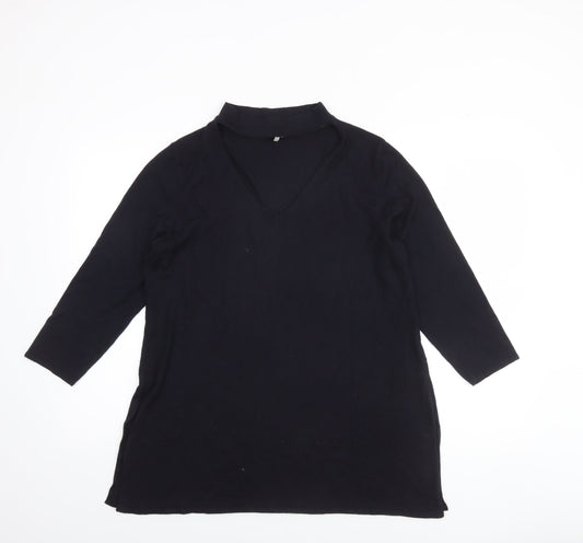 F&F Women’s Black Knit 3/4 Sleeve V-Neck Tunic Jumper Size 16