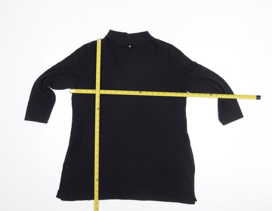 F&F Women’s Black Knit 3/4 Sleeve V-Neck Tunic Jumper Size 16