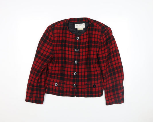 Jaeger Womens Red Black Checked Wool Blazer Jacket Size 12