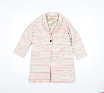 Jigsaw Junior Girls Beige Striped Mid-Length Coat 8 Years Cotton Blend