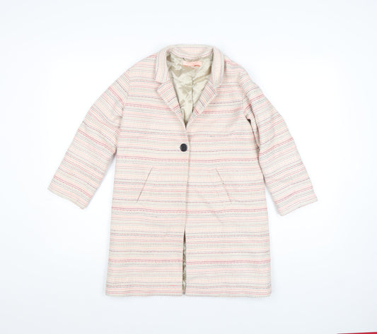 Jigsaw Junior Girls Beige Striped Mid-Length Coat 8 Years Cotton Blend