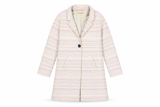 Jigsaw Junior Girls Beige Striped Mid-Length Coat 8 Years Cotton Blend